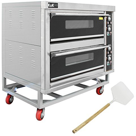 Four à Pizza Pâtisserie Professionnel Electrique 0 à 400 ° C - 2 Etages - Sur Roues - 6600W Triphasé ou Monophasé - Soles en Pierre Réfractaire, [Plateaux de cuisson et Pelle à Pizza OFFERTS]