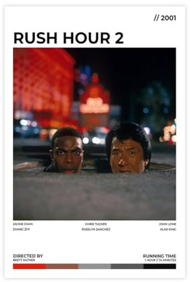 EYEZER Filmposter Rush Hour 2, Leinwand-Poster, Wandkunst, Dekor, Bild, Gemälde für Wohnzimmer, Schlafzimmer, Dekoration, ungerahmt, 20 x 30 cm