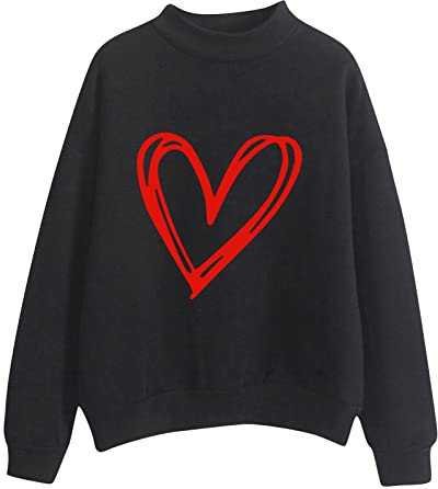 Heart Print Pullover for Women Printing Sweatshirt Top Long Sleeved Sweatshirt Blouse Temperament Pullover Top Casual Blouse Gift for Girls A-163