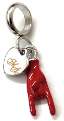 MODA MavillA Anhänger mit roten Hörnern und herzförmigem Glücksbringer, Medio, Edelstahl, Stahl