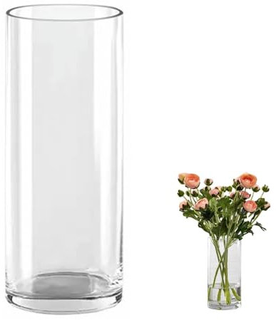 QEEYON Jarrón De Cristal Cilíndrico, 30 cm de Alto Jarrones De Cristal Grueso para Flores,Florero Cristal Arreglo Floral para Centros de Mesa, Sala de Estar, Cocina, Oficina, Boda (30 x 12 cm)