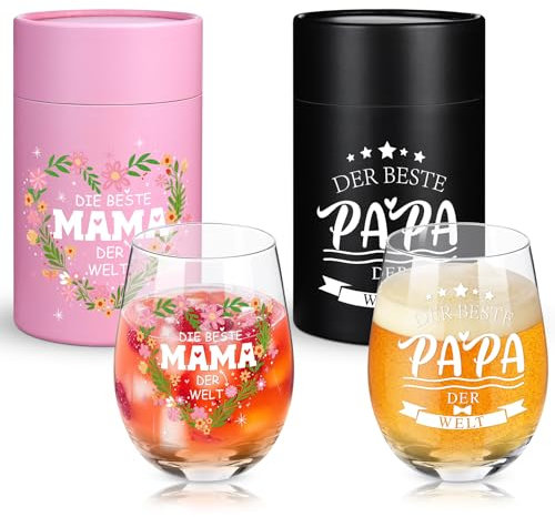 FHzytg Geschenke für Mama Papa Weinglas Set für Eltern, (535ml) Beste Geschenk Whisky Weinglas für Vatertag Muttertag Geburtstag, Beste Mama Papa Der Welt