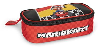 MARIO KART - Astuccio Scuola Ufficiale Mario Kart, Astuccio Ovale per Bambini, Ideale per Riporre la Cancelleria, con Divisorio Interno con Passanti Elastici e Pratica Chiusura a Zip, 22x7,5Hx11 cm