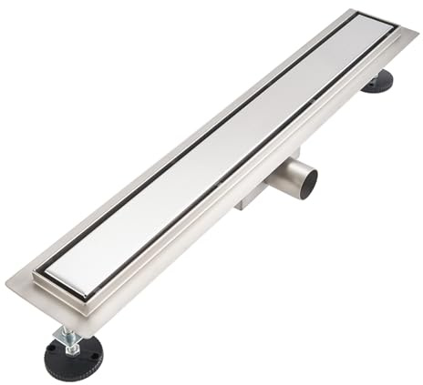 T&K Linear Shower Drain 2 In 1 Tileable 50cm Stainless Steel Floor Drain Silver, With Adjustable Feet, Hair Filter And Odor Stop Siphon Bathroom Channel Gully