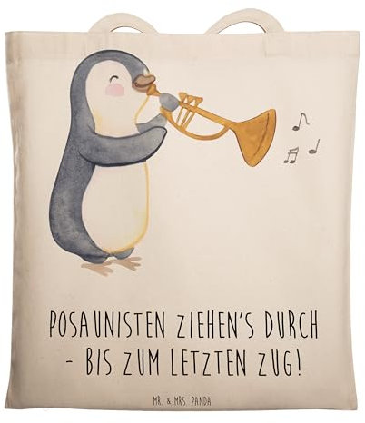 Mr. & Mrs. Panda Tasche Trombone Durchzieher - Geschenk, Zugmechanismus, Blasensemble, Einkaufstasche, Tote Bag, Shopper, Jutebeutel, Blues, letzter Zug, Umhängetasche, Instrument, Musik, Lernen