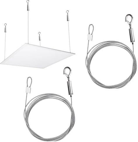 2 Pezzi Fune metallica in filo d’acciaio, Cavo Acciaio Regolabile Corda d'Acciaio,Filo in Acciaio Inox Cavo Intrecciato con Anello e Gancio,0.5m x 1.5mm Fune Acciaio Inox Corda per Appendere Lampade