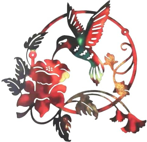 Mimoqk Wanddeko Metall Kolibri Wanddeko Kolibri Wandskulptur Wandskulptur Bunte Vögel Wandskulptur Deko Wandskulptur Outdoor mit runden Vögeln aus