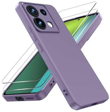 FLLAO Cover Compatibile con Xiaomi Redmi Note 13 Pro 5G(Non per 4G) con 2 Pellicola Vetro Temperato, Custodia Ultra Sottile Silicone TPU Morbido Case Protettivo Viola Erba