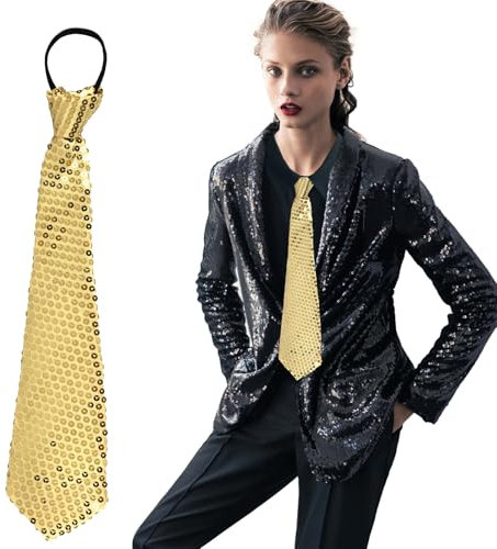 YUEXNKO Pailletten Krawatte für Damen und Herren - Goldene Party Krawatte mit Glitzer und Gummizug