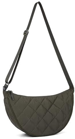 HAIWILL Mezzaluna Crossbody Bag Borsa a tracolla da donna, in nylon, trapuntata, borsa a tracolla con tracolla regolabile, per università, lavoro, viaggi, uso quotidiano, verde