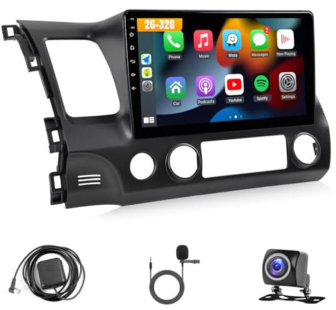 Leadfan estéreo para Honda Civic 2006-2011 Radio inalámbrico Apple Carplay Android Auto, 10.1 pulgadas Honda Civic Radio Android con pantalla táctil WiFi GPS Mirrorlink cámara trasera FM SWC