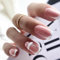 24PCS Short Square French Tip Press On Nails – White Striped Nude Fake Nails with Glue – Elegant Touch Stick-On False Nails in Multiple Sizes for Women 2