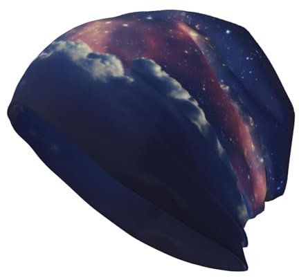 Loppott 3D-Grafik, Universum-Druck, Erwachsenen-Strickmütze, Stretch-Strickmütze, lässige Beanie-Mütze, Wintermütze, Schwarz, Schwarz, Einheitsgr��e