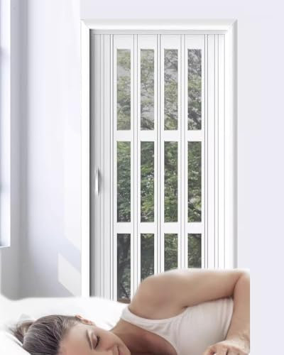 Porta a fisarmonica bianca insonorizzata per camera da letto, privacy, in PVC, porte a fisarmonica pieghevoli interne pieghettate, pannello scorrevole per armadio/fienile (66 x 101,6 cm)