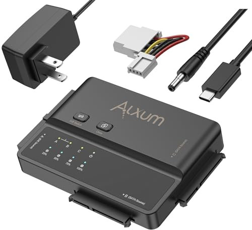 Alxum Adaptateur SATA avec Offline Clone, Convertisseur de Lecteur de Disque Dur Externe Type-C 5Gbps pour disques durs SATA 2,5/3,5 SSD et disques durs IDE 3,5,Adaptateur d'alimentation 12V2A Inclus