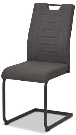 KHG Esszimmerstuhl Schwingstuhl Anthrazit Polyester, Küchenstuhl mit Griff, Polsterstuhl bis 120 kg belastbar, freischwingendes Metallgestell schwarz Industrial Look