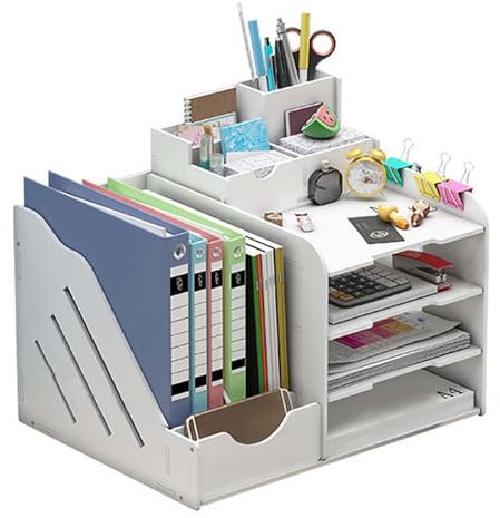 SAVOSWEET Organizador de Escritorio de Madera – Estante de Almacenamiento para Archivos A4 con Organizador de Documentos de Oficina, Ideal para Bandejas de Archivo de Papel en el Hogar