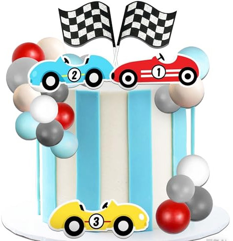 Fast One Cake Topper Race Car Birthday Cake Decorations Two Fast Party Supplies Favors for Racing Car Checkered Flag Birthday Party Decorations Supplies