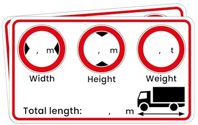 2x Hinweis Transporter Aufkleber Englisch und LKW Truck Sticker – Länge x Breite x Höhe, Gewicht I 9,5 x 5,5 - Indoor Outdoor geeignet I Folienaukleber Selbstklebend