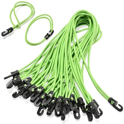 Corda Elastica con Gancio 25 cm,Tenditore di Espansione Elastico,25 Pezzi Corde Elastiche con Gancio Verde,Spessore 4 mm Elastici con Gancio Fissaggi Espansore per Teloni,Tende,Rimorchi