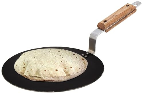 Yuktha Iron tawa for Roti,Chapati,Dosa Loha Tawa with Wooden Handle Premium, 100% Toxin-Free, Long Lasting, Black