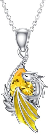SLIACETE 925 Sterling Silber Drachen Kette für Damen Geburtsstein und Drachen Halskette Schmuck Geschenk für Drachenliebhaberin