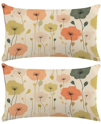 Kissenbezug 40x80 2et Set Kissenbezüge Bunt Dekokissen Sofakissen Leinen Zierkissen Couchkissen Deko Kissen Blume Kissenhülle Dekorative Pillow Case für Schlafzimmer Wohnzimmer Balkon Sofa (XY77)