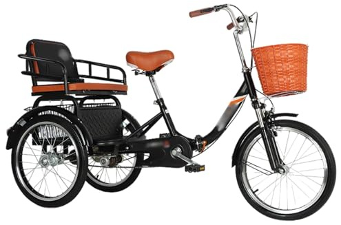 Adulti Tricicli for adulti Bicicletta da crociera leggera a tre ruote, triciclo per adulti a due posti, bici a tre ruote per il trasporto di passeggeri e merci, bici da viaggio per genitori(Black)