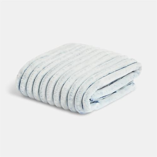 OHS Faux Fur Ribbed Fleece Blanket for Bed, Soft Cosy Warm Winter Thick Two Tone Throw Blanket Over Sofa Decorative Fluffy Single Bed Throws Gifts for Adults, Navy/White - 125 x 150cm