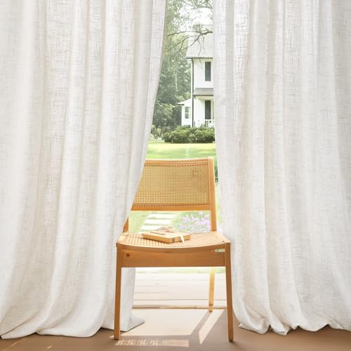 PONY DANCE Dichte Leinen Vorhänge mit Kräuselband Wohnzimmer Gardinen Boho | 2er Set, H245xB140cm, Bräunlich Weiß, 220g/m², Schwer, Leinenoptik, Halbtransparent, für Schienensystem, für Schlafzimmer