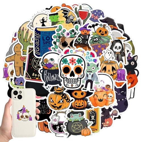 CEJAS 50 Stück Halloween Aufkleber Classic Wasserfeste Vinyl Happy Halloween Sticker für Laptop, Telefon, Wasserflasche,Geist Kürbis Dämon Zauberer Vampir für Halloween Dekoration Party