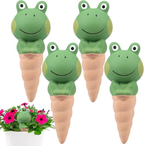 Selbst Bewässerung Spikes,4 Stück Frosch geformt Keramik Bewässerung Pflanzgefäße Geräte,6,5×17 cm,Automatische Bewässerung Spikes,Slow Release Pflanze Bewässerung Spikes für Indoor Outdoor-Pflanzen