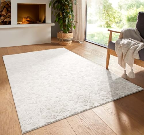 Taracarpet Kurzflor Boho Vintage Teppich waschbar, pflegeleicht geeignet für Wohnzimmer, Schlafzimmer und Kinderzimmer Kinderteppich auch als Badematte Badzimmerteppich Creme Floral 120x170 cm