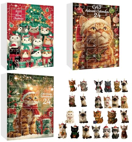 Calendrier avec compte à rebours pour chats - jouet porte-clés avec ornement 2D, suivi quotidien de fête, ensemble de pendentifs de Noël, modèle de chat avec structure | Portachi