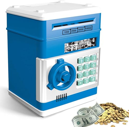 ATM Spardose, Spardose Scheine Elektronische Mit Passwort, Digitale Saving Box, Kleingeld Aufbewahrung Mit Debitkarte Bank Saving Box, Geldsparbox Mit Passwort Code Lock & Auto Money Scroll (Blau)