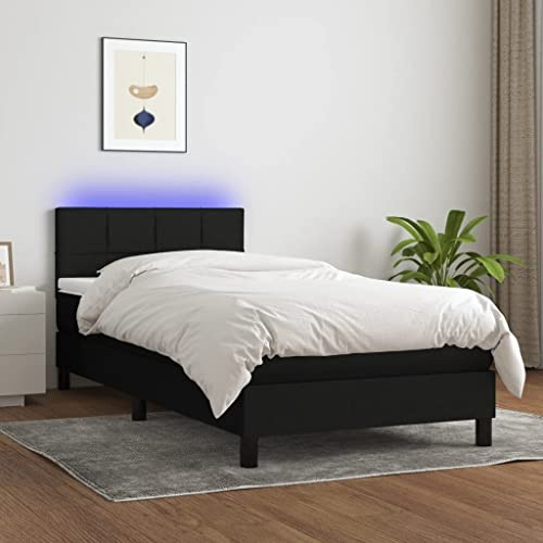 Mimdixy Gästebett Jugendbett Einzelbettgestell Einzelbett,Boxspringbett mit Matratze & LED Schwarz 90x200 cm Stoff,Für Erwachsene Und Jugendliche,Kompakte Verpackung Und Einfache Montage