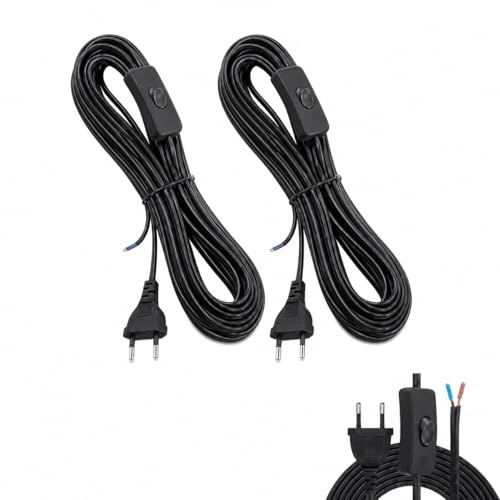 joonnair 2x3m 0,75 mm² DIY Prise Européenne Type C, Euro câble d'alimentation avec interrupteur, fil nu à 2 broches 230 V, Câble de lampe avec interrupteur pour luminaires et projets électriques, noir
