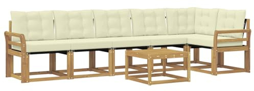 vidaXL Outdoor-Sofagarnitur mit Kissen 7 pcs Weiß und Creme, Garten, modernes Sofa-Set, langlebige Möbel für draußen, stilvolle Lounge, entspannen am Pool