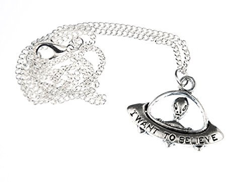 Miniblings UFO Alien Außerirdische Halskette - Handmade Modeschmuck I Kette mit Anhänger Länge: 45cm - Weltall Sci-Fi Silber
