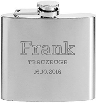 AMAVEL Flachmann mit Gravur, Trauzeuge, Personalisiert mit Wunschnamen und Datum, Füllmenge: ca. 150 ml