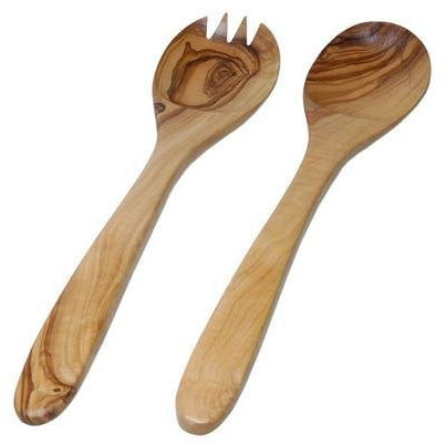 Couverts à salade en bois d'olivier d'env. 35 cm avec beau veinure unique en bois d'olivier