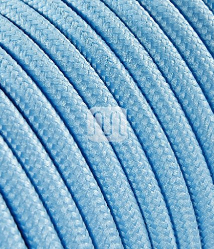 Cavo elettrico tondo rotondo rivestito in tessuto colorato Celeste 3 metri 3x0,75 per lampadari, lampade, abat jour, design. Made in Italy!