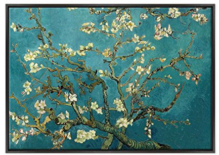ConKrea Quadro su Tela Canvas INTELAIATO - con Cornice - Van Gogh - Ramo di MANDORLO Fiorito - 70x100cm - Stile Moderno Nero- (cod.296)