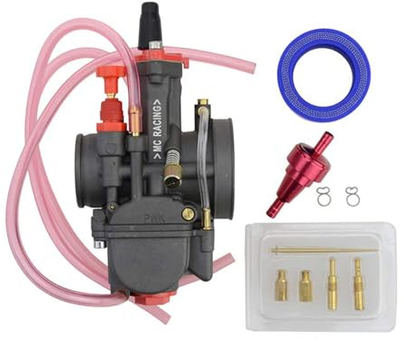 GOOFIT Carburador 34 Moto Filtro Aire 55mm Pit Bike reemplazo para 2 Tiempos PWK34 Motosierra Motocross Scooter y Ciclomotor ATV Quad Go Kart Plata