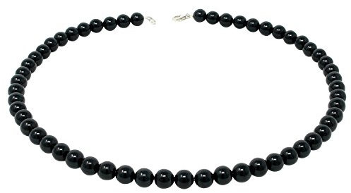 Kugel-Kette Collier Halsschmuck aus Onyx schwarz 925 Silber schlicht klassisch 48cm