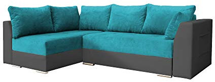 mb-moebel Ecksofa mit Schlaffunktion Eckcouch mit Zwei Bettkasten Sofa Couch Wohnlandschaft L-Form Polsterecke Laos (Türkis + Grau, Ecksofa Links)