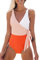 CUPSHE Damen Badeanzug mit Wickeloptik Farbblock Geknotete Einteilige Bademode Swimsuit Orange/Weiß L