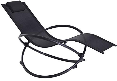 Outsunny Tumbona Mecedora de Jardín Plegable con Reposacabezas Extraíble Sillón Tumbona Ergonómica de Exterior Tela de Texteline para Patios Piscina al Aire Libre 154x80x84 cm Negro