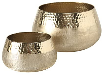 Boltze Windlicht Lukeria (2-teiliges Set, Teelichthalter aus Metall, Farbe gold, Oberfläche matt + glänzend, Dekoration, ø 13 cm + 20 cm) 1016246