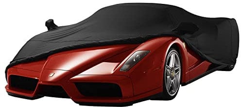 TECTICO Indoor Sportwagen Autoplane Elastisch Atmungsaktiv Staubschutz Weich Stretch Stoff Elegante Autoabdeckung für Innen Garage Auto Show, Schwarz